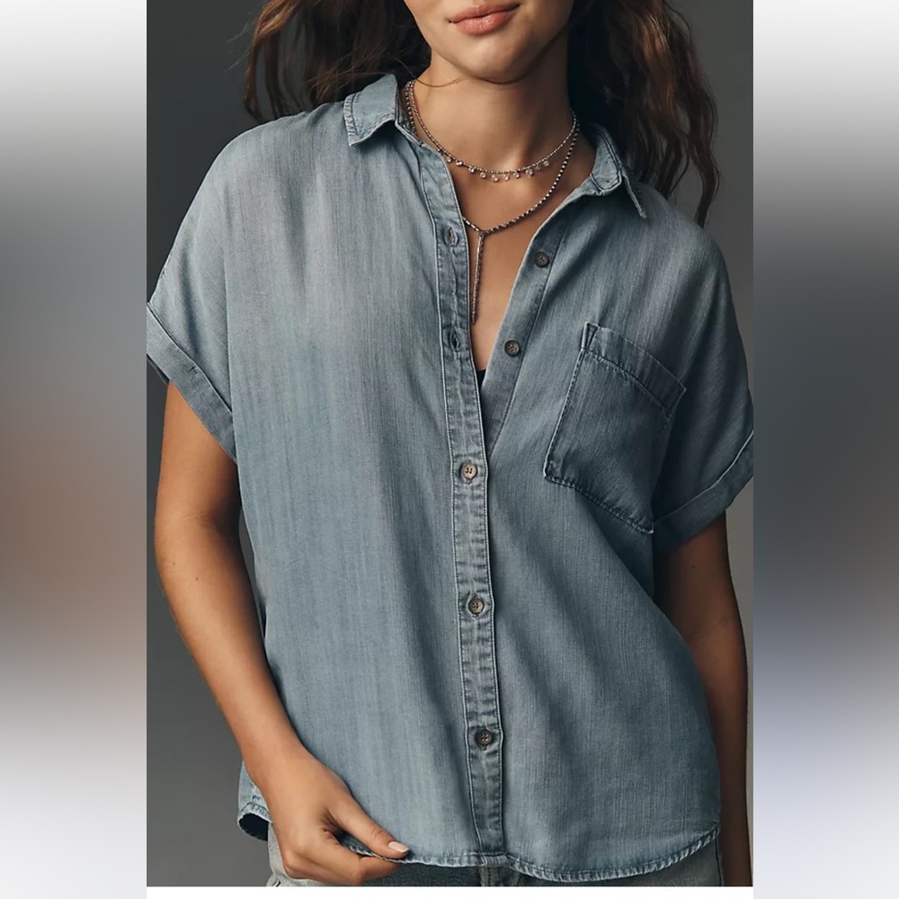 Cloth and Stone Anthropologie Breezy button down denim blouse shirt XL
